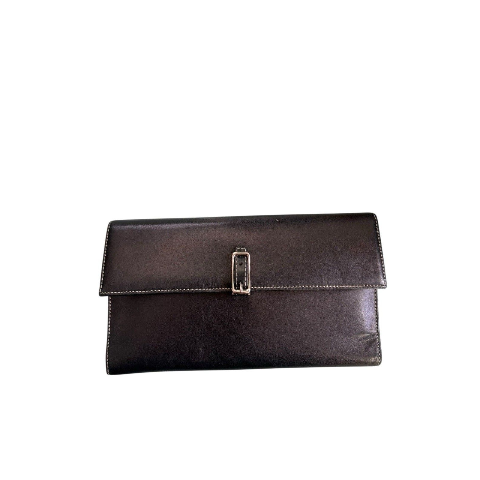 Vintage Black Coach Leather Bifold Wallet Red Interior With Checkbook